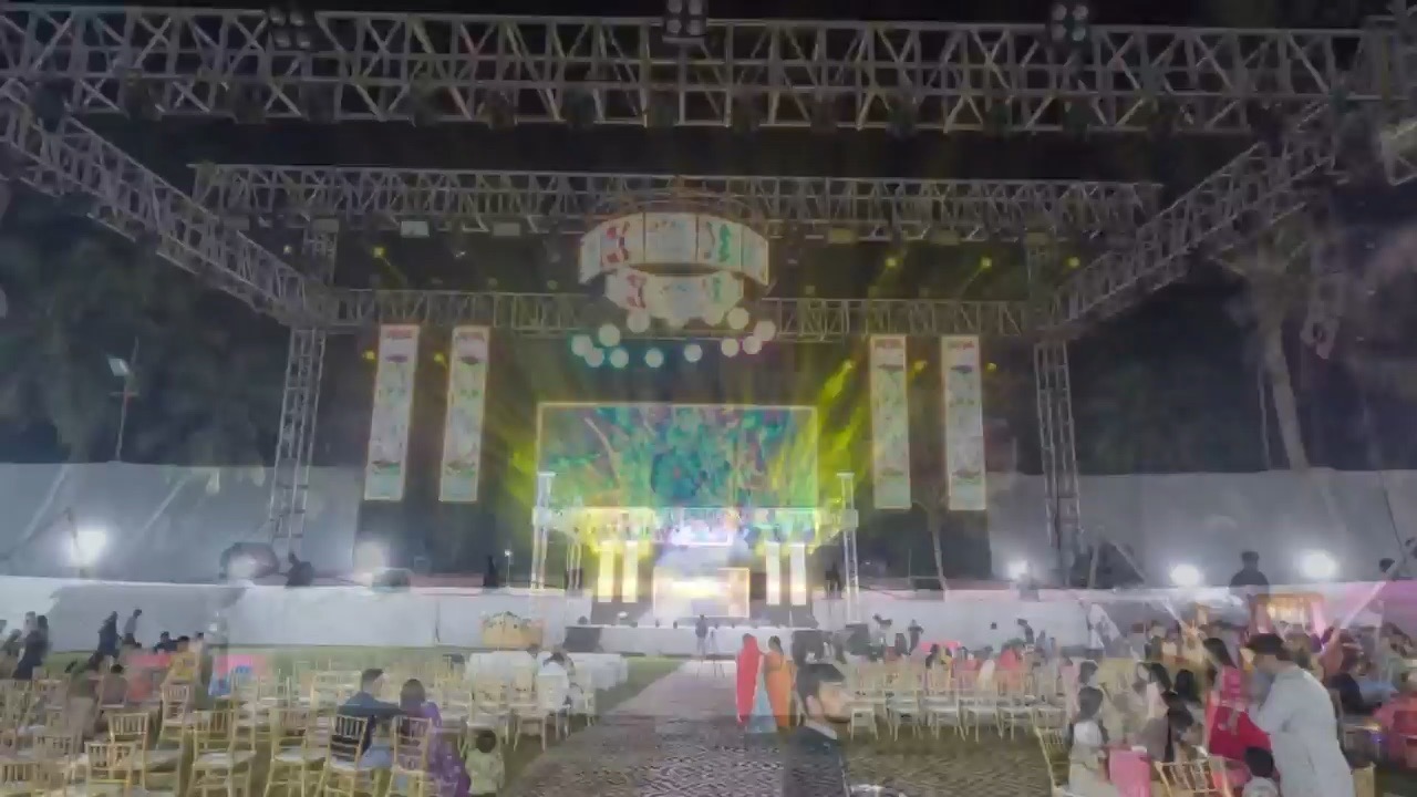 Large truss stage with lighting